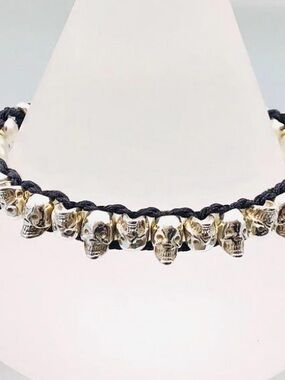 Vintage Links of London Sterling Silver Black Skull Friendship Bracelet